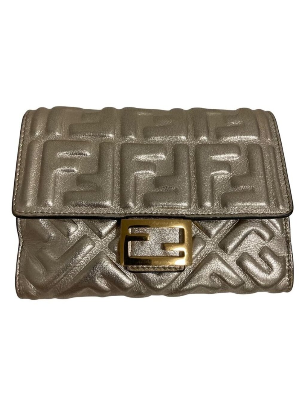 Fendi FF Pattern Medium Wallet Bifold Gold Colored